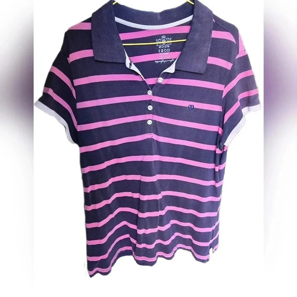 Izod, Size XL, Pink/Navy Striped Polo - Picture 3 of 8